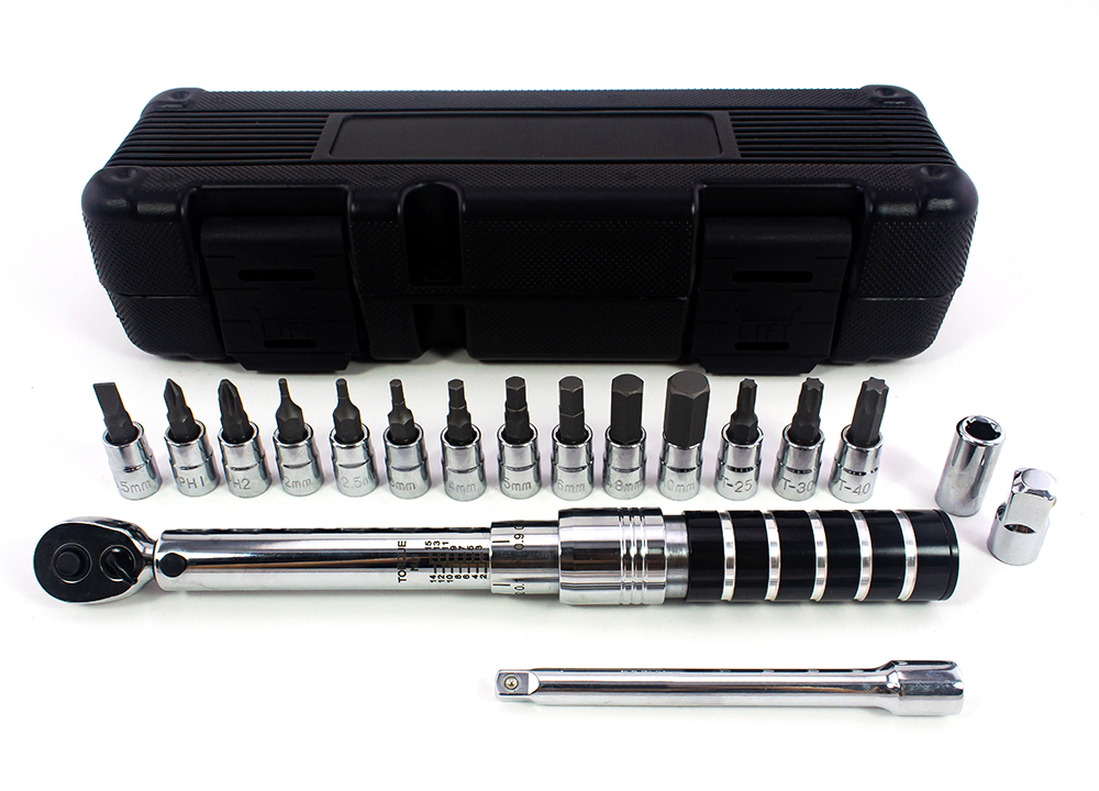 H124002 1/4"Dr.Lock-Click Type Torque Wrench 18pc Bits Set